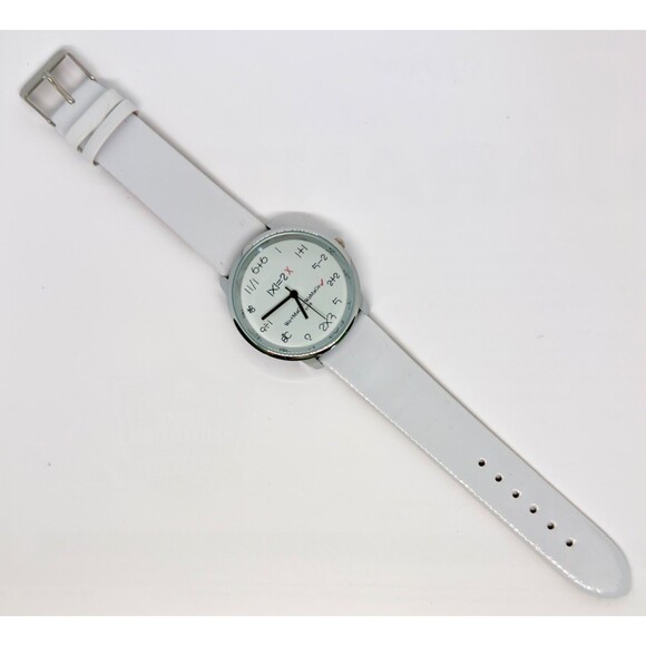 Vtg New Ladies Men Unisex Math Themed Watch Silver Face Fresh Battery Item #1111 - Picture 2 of 4
